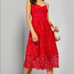Ted Baker Valens Mixed Lace Midi Dress 4/ US 10 Sleeveless V-Neck Empire Red
